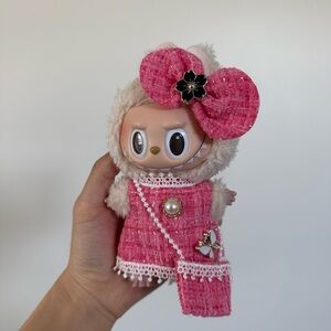 Pink dress labubu outfit